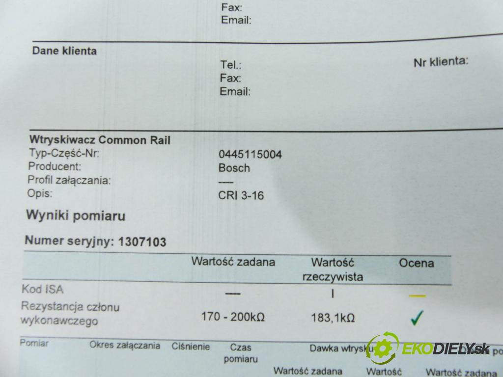 Audi A6 C6 2004-2011 3.0 TDI 224hp automatic 165 kW 2967 cm3 4- vstrek 0445115004 (Vstrekovače)