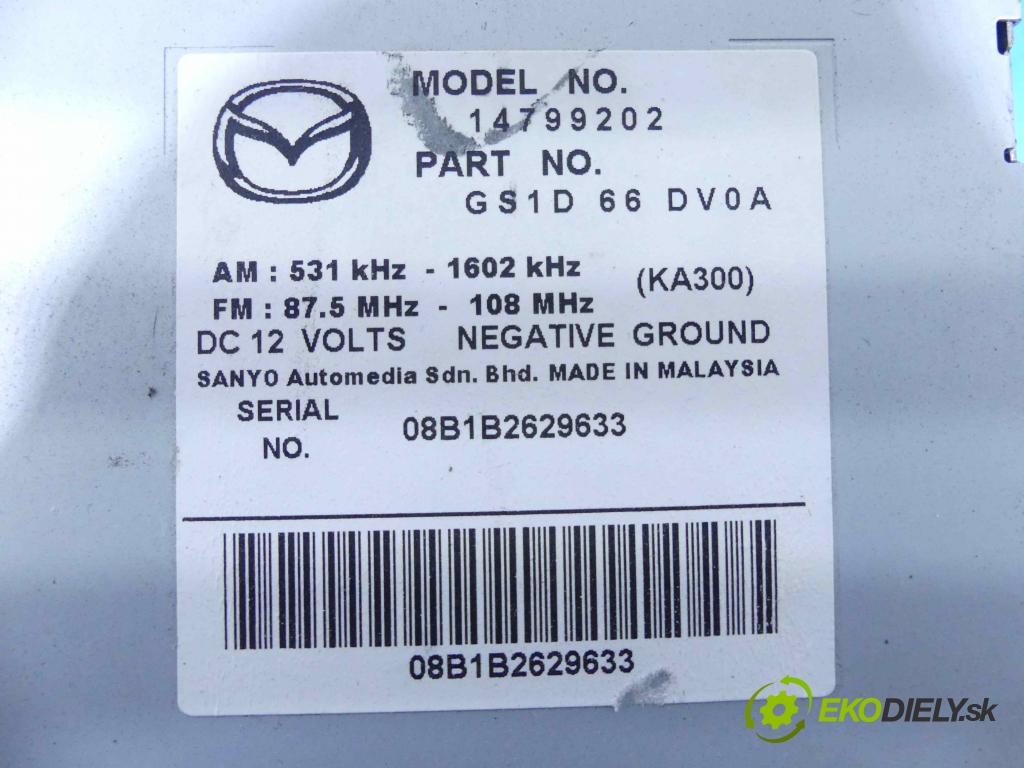 Mazda 6 II GH 2007-2012 2.0 16v 147 HP manual 108 kW 1999 cm3 5- Radio originál GS1D66DV0A