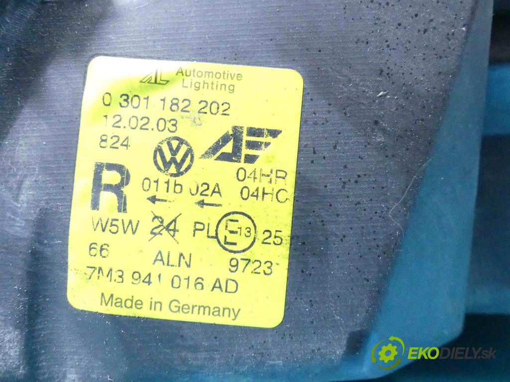 Vw Sharan I 1995-2010 1.9 tdi 116 HP manual 85 kW 1896 cm3 5- Reflektor: pravý 7M3941016AD (Pravé)