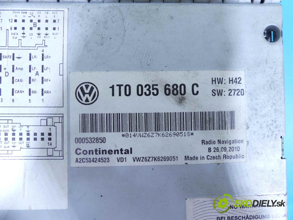 Vw Passat CC 2008-2016 2.0 tdi 170 HP automatic 125 kW 1968 cm3 4- Radio originál 1T0035680C