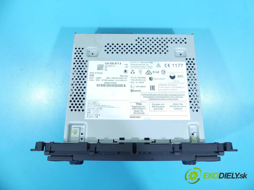 Skoda Rapid 2012-2019 1.4 tdi 90 HP manual 66 kW 1422 cm3 5- Radio originál 5JA035871A