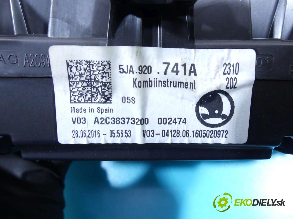 Skoda Rapid 2012-2019 1.4 tdi 90 HP manual 66 kW 1422 cm3 5- prístrojovka/ budíky 5JA920741A (Prístrojové dosky, displeje)