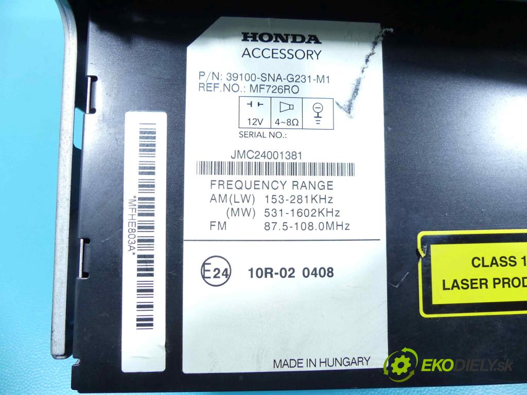 Honda Civic VIII 2006-2011 1.8 16V 140 HP automatic 103 kW 1799 cm3 4- Radio originál 39100-SNA-G231-M1