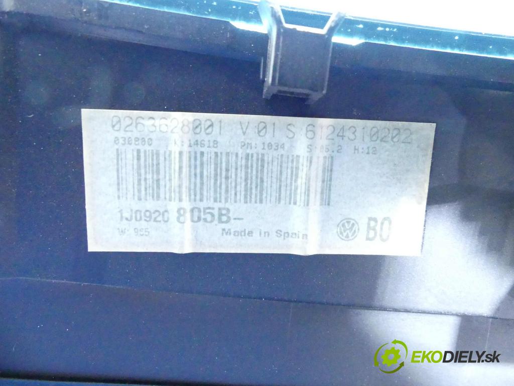Vw Bora 1.6 16v 105 HP manual 77 kW 1598 cm3 4- prístrojovka/ budíky 1J0920805B (Prístrojové dosky, displeje)