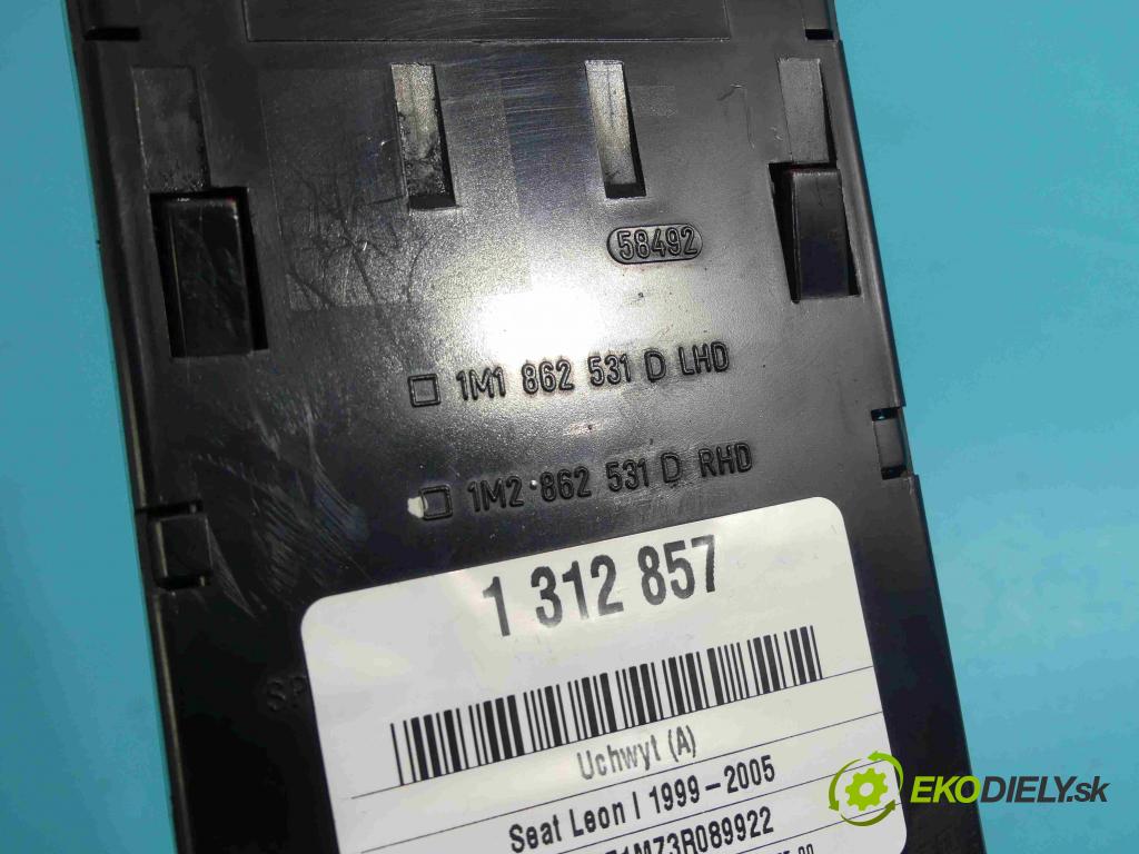 Seat Leon I 1999-2005 1.6 16V 105 HP manual 77 kW 1598 cm3 5- Rukojeť: na nápoje: 1M1862531D (Úchyty, držiaky na nápoje)