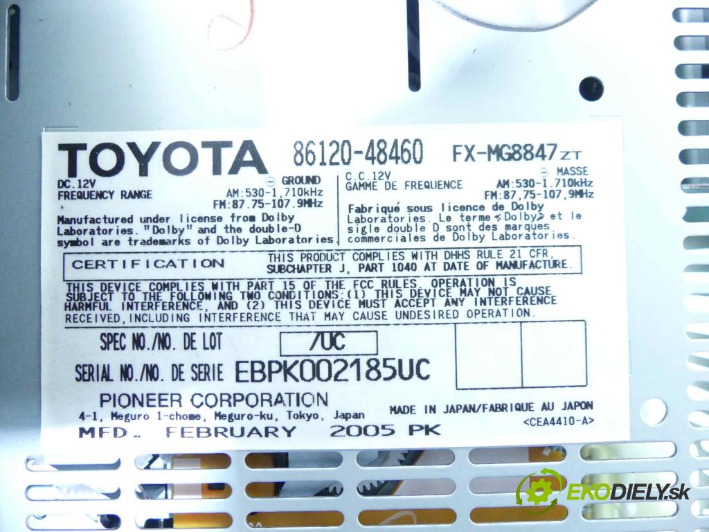 Lexus RX II 2003-2008 3.3 V6 232KM automatic 171 kW 3302 cm3 5- Radio originál 86120-48460