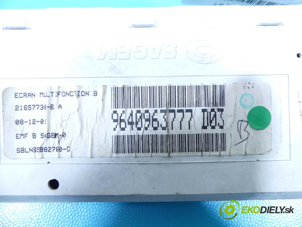 Peugeot 307 1.6 16v 109 HP manual 80 kW 1587 cm3 5- Zobrazit: 9640963777 (Prístrojové dosky, displeje)