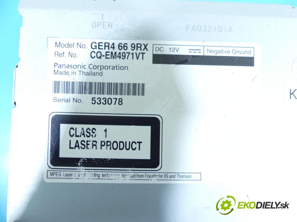 Mazda 6 II GH 2007-2012 2.0 16v DISI 155 HP manual 114 kW 1999 cm3 5- Radio originál CQ-EM4971VT