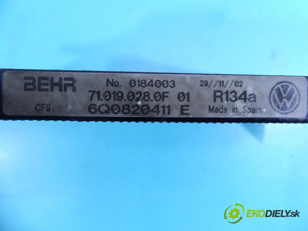 Vw Polo IV 9N 2001-2009 1.2 12V 64 HP manual 47 kW 1198 cm3 5- chladič klimatizácie 6Q0820411E (Chladiče klimatizácie)