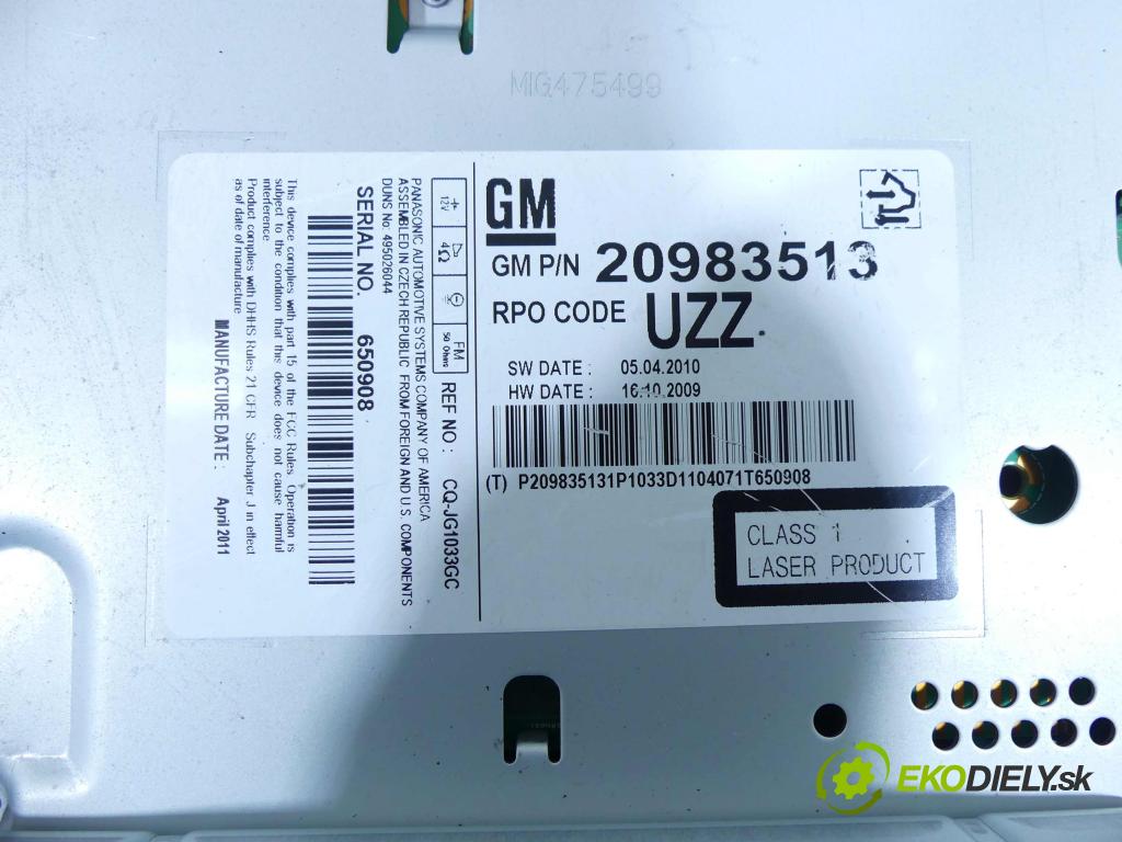 Opel Astra IV 2009-2015 1.6 16V 116 HP manual 85 kW 1598 cm3 5- Radio originál 20983513