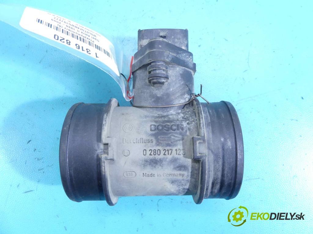 Opel Astra II 1998-2009 1.2 16V 65 HP manual 48 kW 1199 cm3 5- průtokoměr: 0280217123 (Váhy vzduchu)