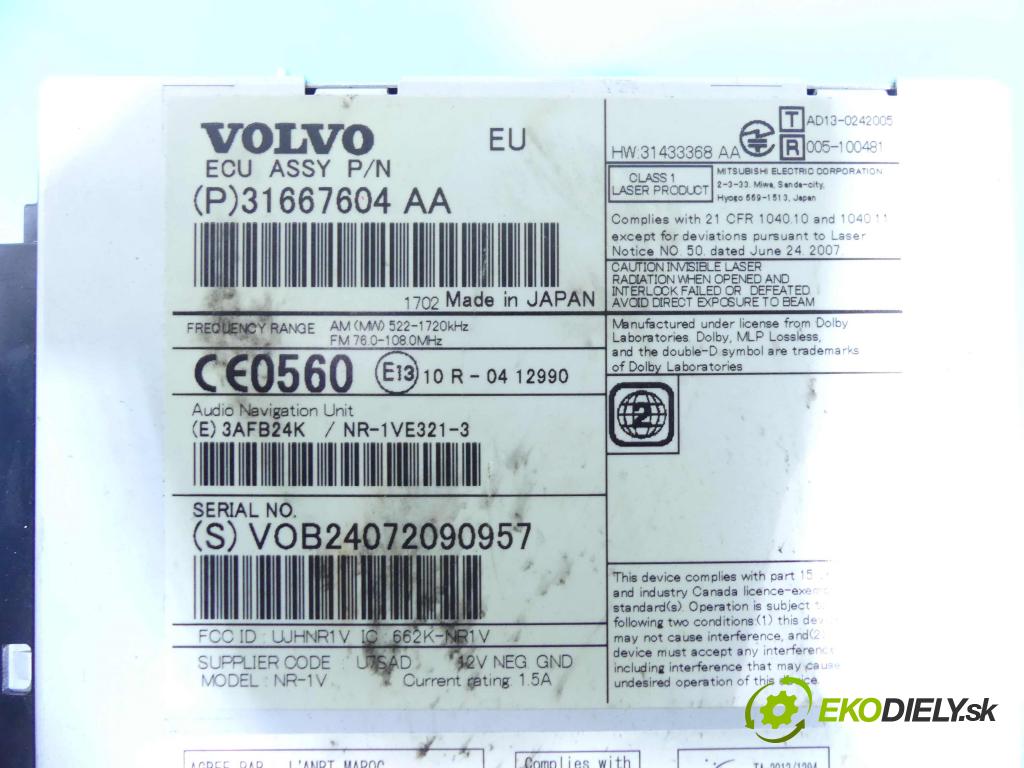 Volvo V60 I 2010-2018 2.0 D4 190 HP automatic 140 kW 1969 cm3 5- Radio originál 31667604AA