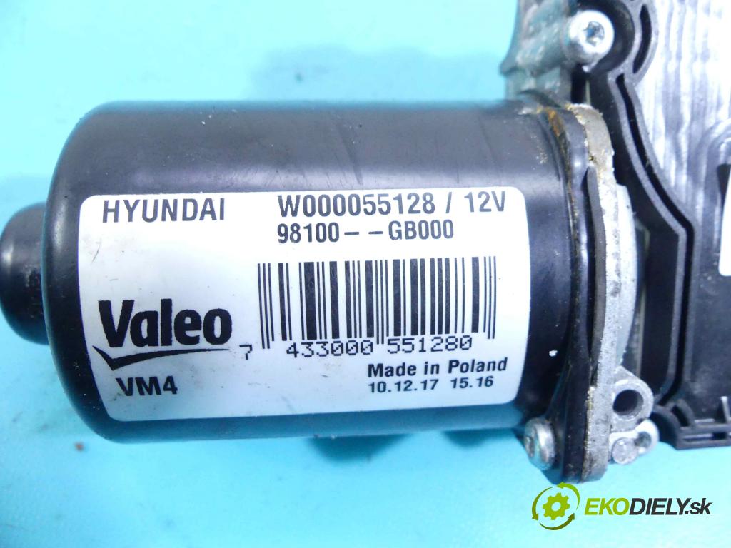 Hyundai i20 II 2014 -2020 1.2 16v 84KM manual 61,8 kW 1248 cm3 5- motor stěračů přední 98100-C8000