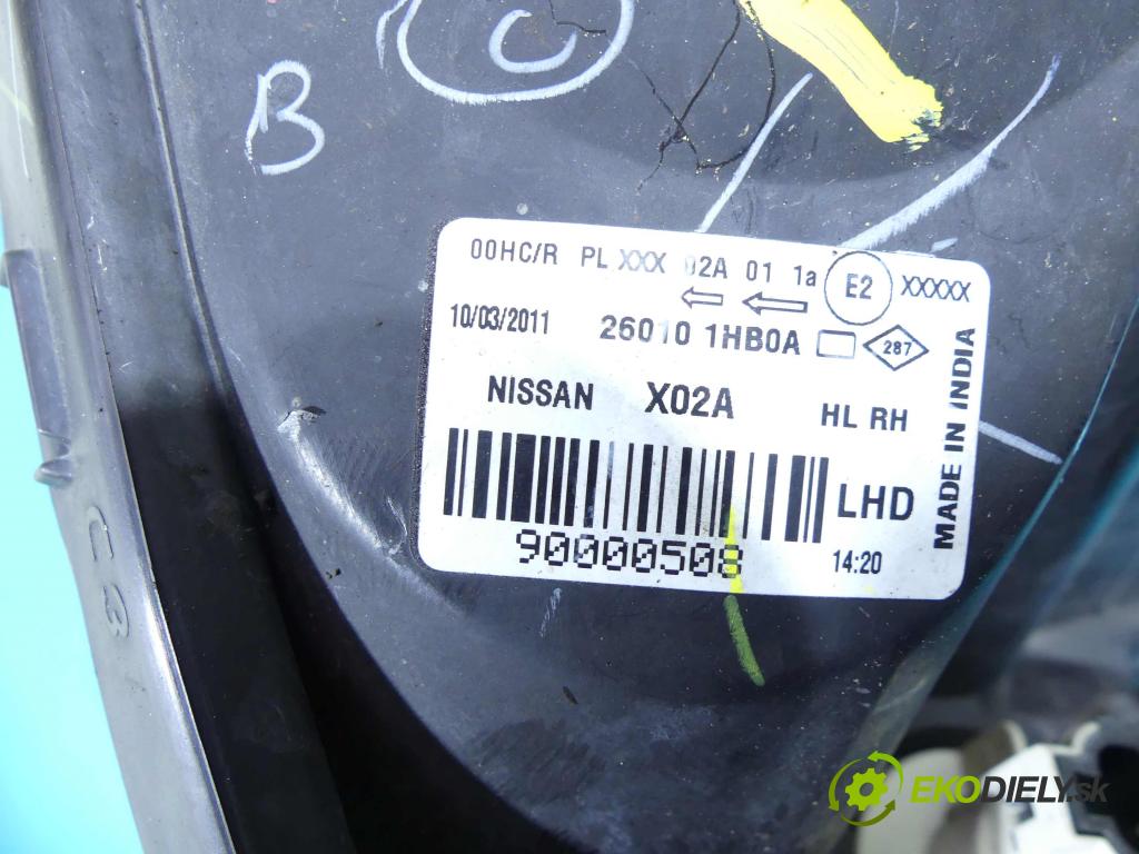 Nissan Micra K13 2010-2017 1.2 16V 80 HP manual 59 kW 1198 cm3 5- Reflektor: pravý 260101HB0A (Pravé)