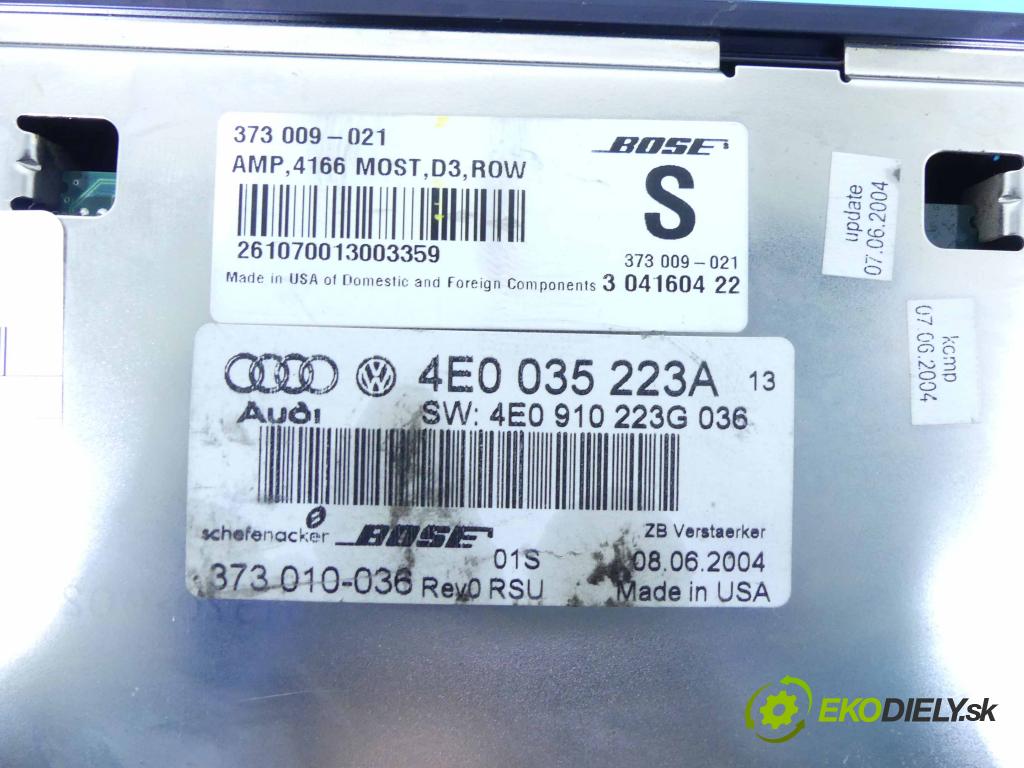 Audi A8 D3 2002-2009 3.0 tdi 232KM automatic 171 kW 2967 cm3 4- Zesilovač: 4E0035223A (Zosilňovače)