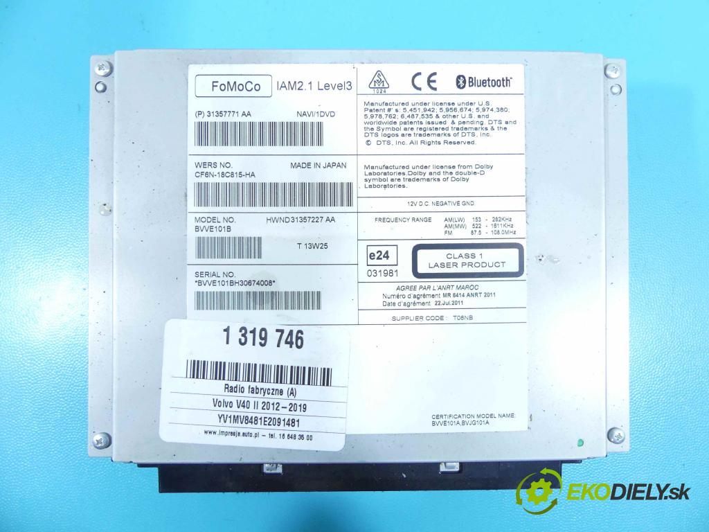 Volvo V40 II 2012-2019 1.6 D2 114 HP manual 84 kW 1560 cm3 5- Radio originál CF6N-18C815-HA