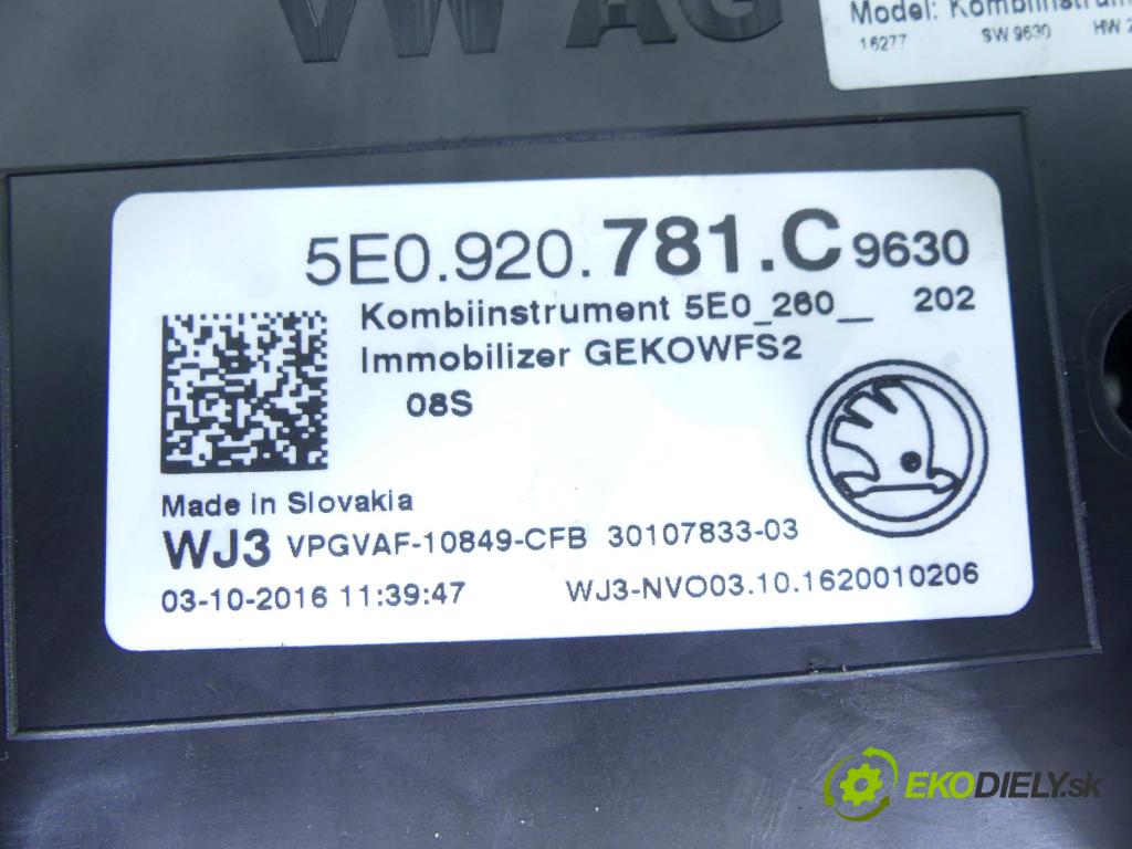 Skoda Octavia III 2013- 1.6 tdi 110 HP manual 81 kW 1598 cm3 5- prístrojovka/ budíky 5E0920781C (Prístrojové dosky, displeje)