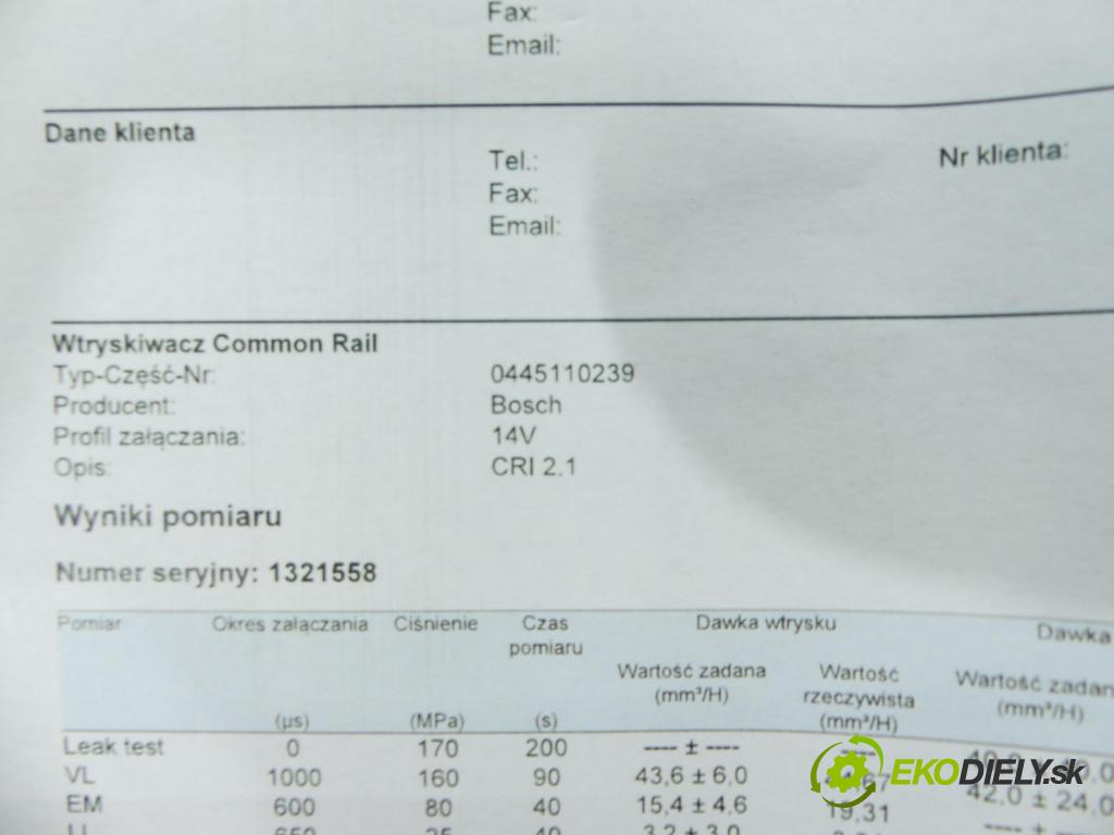 Peugeot 307 1.6 hdi 90 HP manual 66,2 kW 1560 cm3 5- vstrek 0445110239 (Vstrekovače)