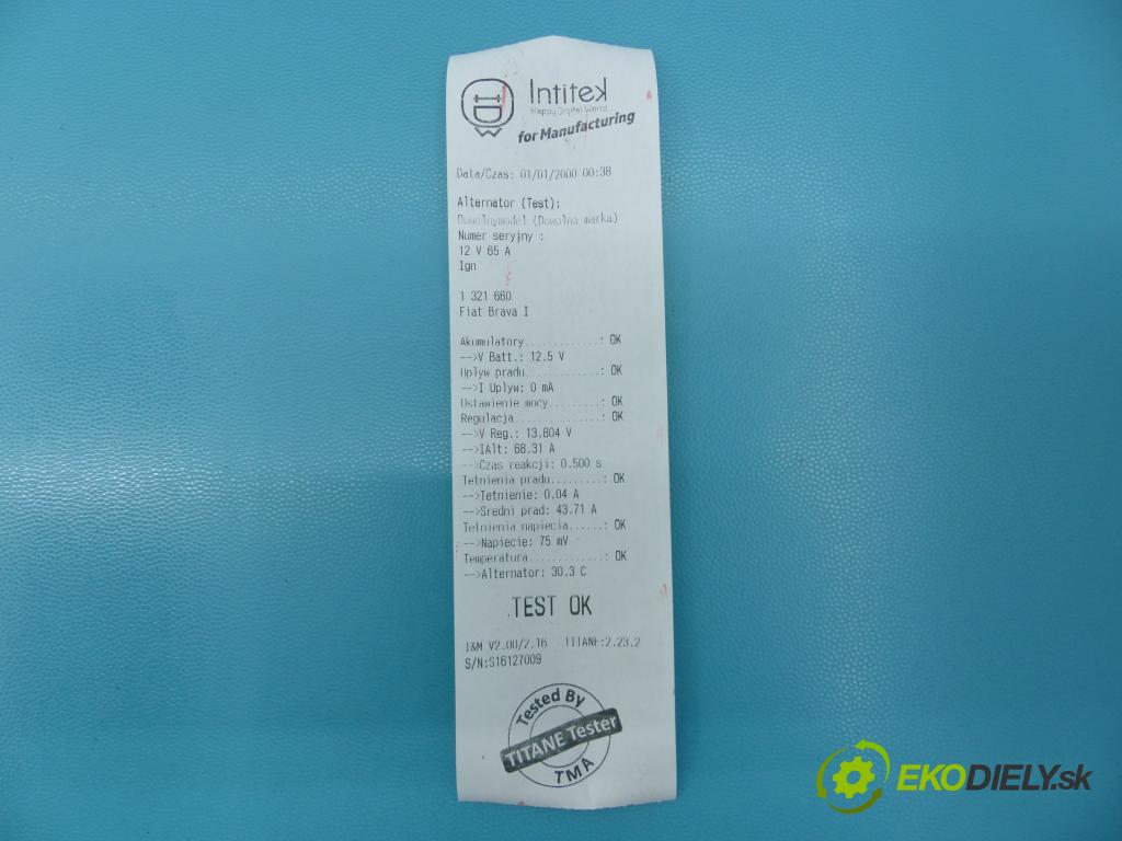 Fiat Brava I 1995-2001 1.2 16v 82 hp manual 60 kW 1242 cm3 5- Alternator 63321626 (Alternátory)