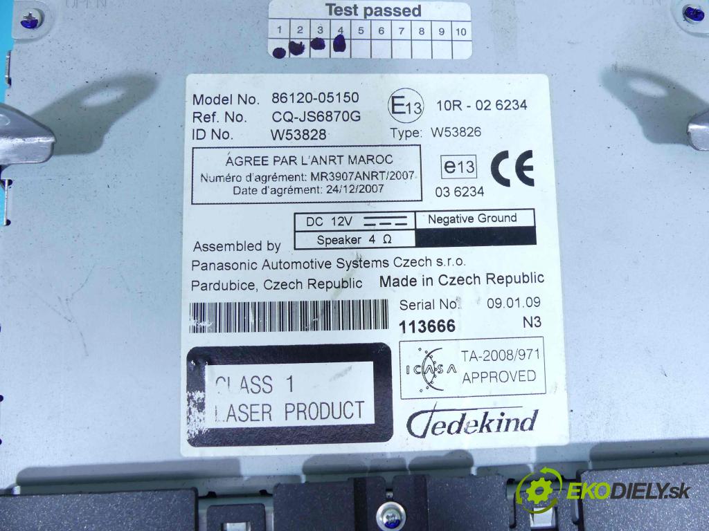 Toyota Avensis III T27 2009-2018 2.2 d4d 150 hp manual 110 kW 2231 cm3 4- Radio továrna: 86120-05150