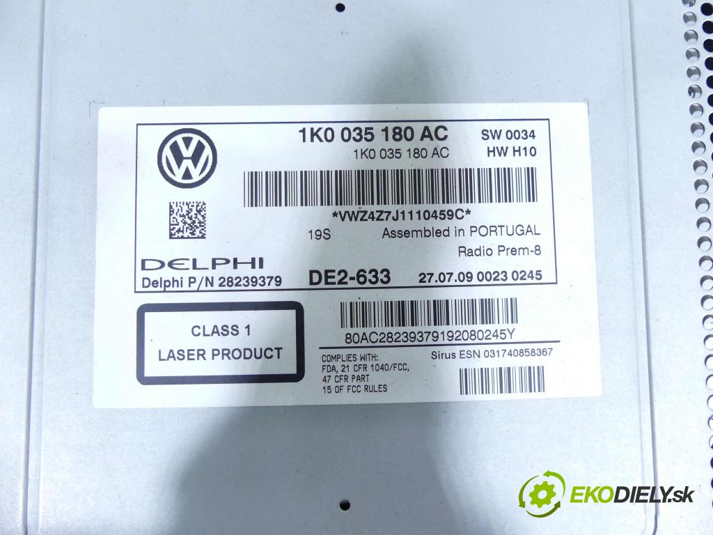 Vw Passat CC 2008-2016 2.0 TSI 200 HP automatic 147 kW 2000 cm3 4- Radio originál 1K0035180AC