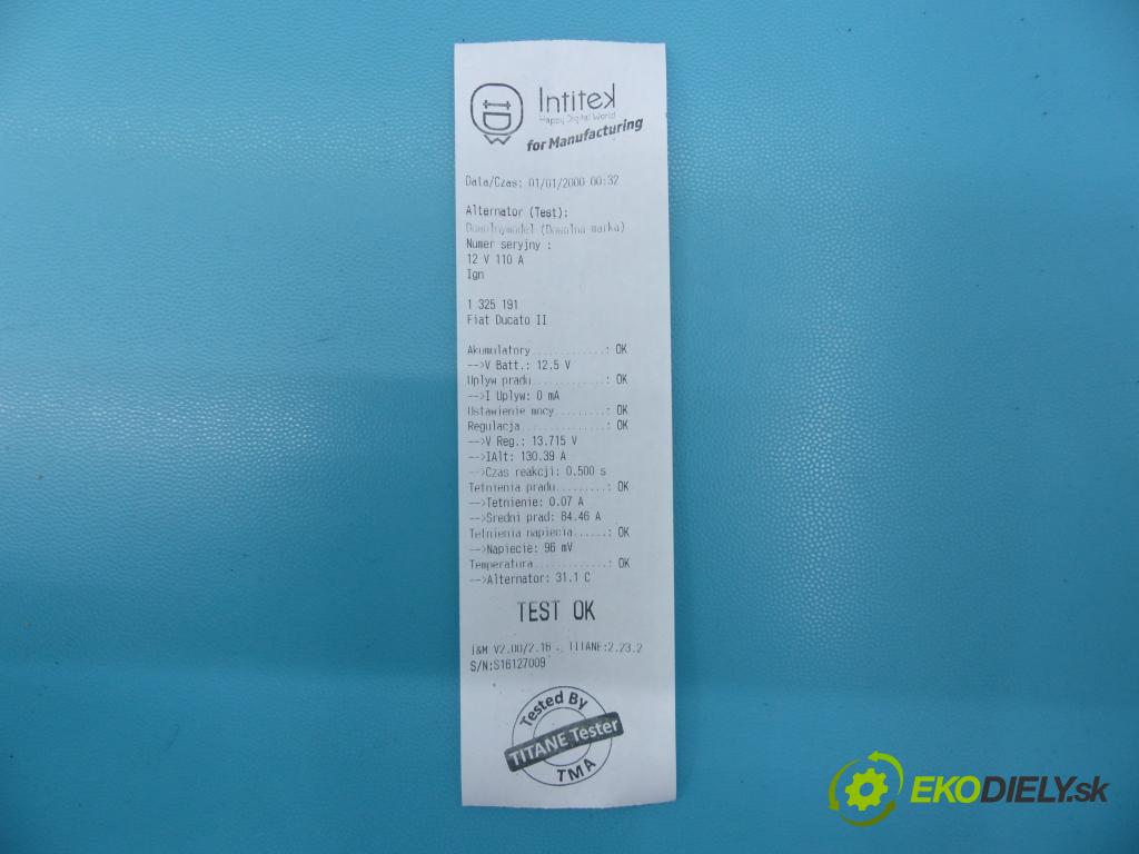 Fiat Ducato II 1994-2006 2.3 jtd 110 hp manual 81 kW 2286 cm3 5- Alternator 0124325053 (Alternátory)