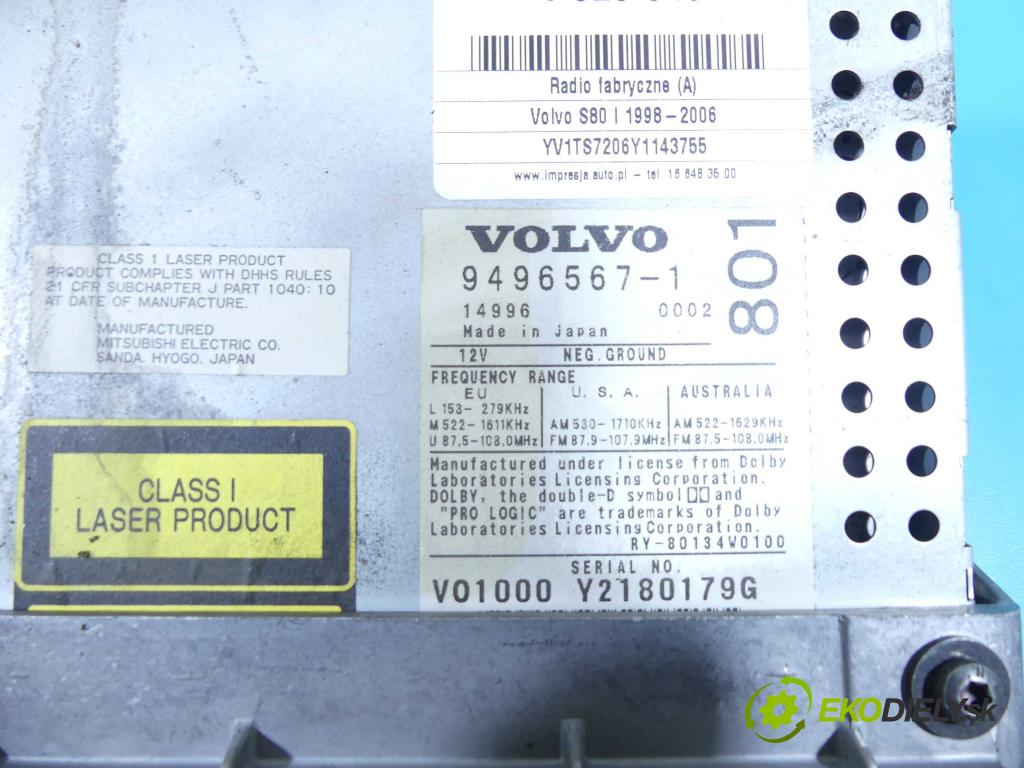 Volvo S80 I 1998-2006 2.5 tdi 140 HP automatic 103 kW 2460 cm3 4- Radio originál 9496567-1