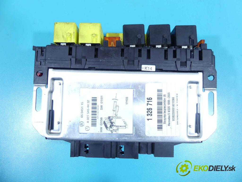 Mercedes S W220 1998-2005 3.2 V6 224 hp automatic 165 kW 3199 cm3 4- skříňka pojistková A0275454432 (Pojistkové skříňky)