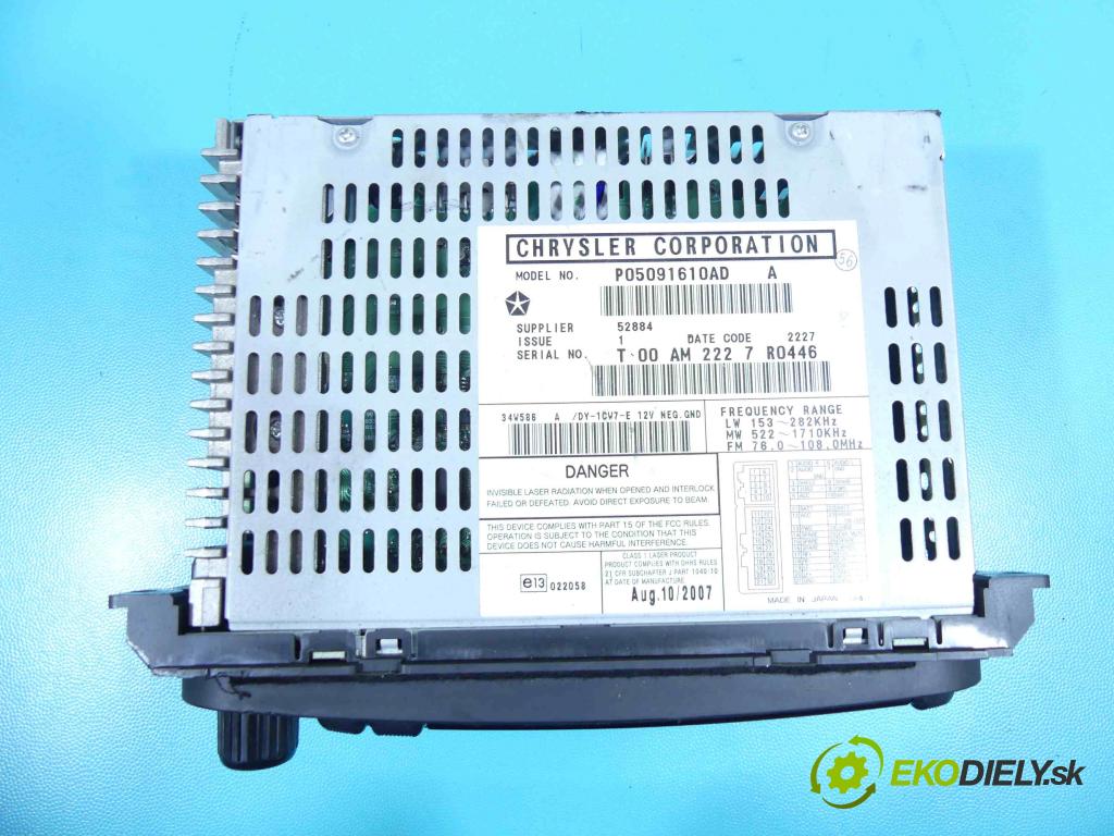 Chrysler Voyager IV 2000-2007 3.3 V6 177 HP automatic 130 kW 3301 cm3 5- Radio originál P05091610AD