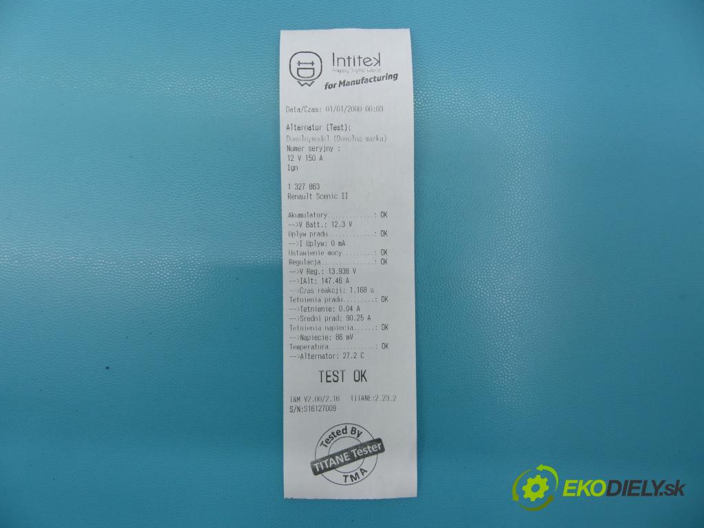 Renault Scenic II 2003-2009 1.5 dci 101 hp manual 74 kW 1461 cm3 5- Alternator 0124525082 (Alternátory)