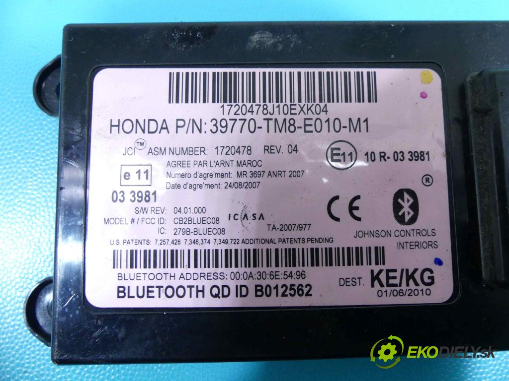 Honda Insight II 2009-2014 1.3 16V hybrid 88 HP automatic 65 kW 1339 cm3 5- modul riadiaca jednotka 39770-TM8-E010-M1 (Ostatné)