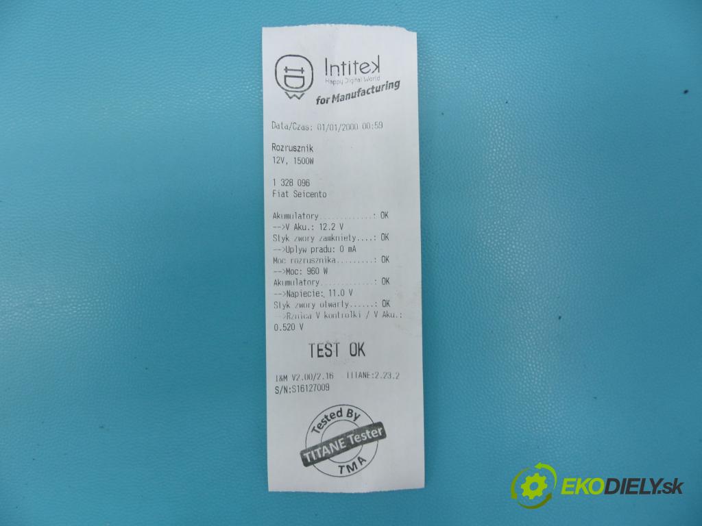 Fiat Seicento 1.1 54 HP manual 40 kW 1108 cm3 3- štartér 63101002 (Štartéry)