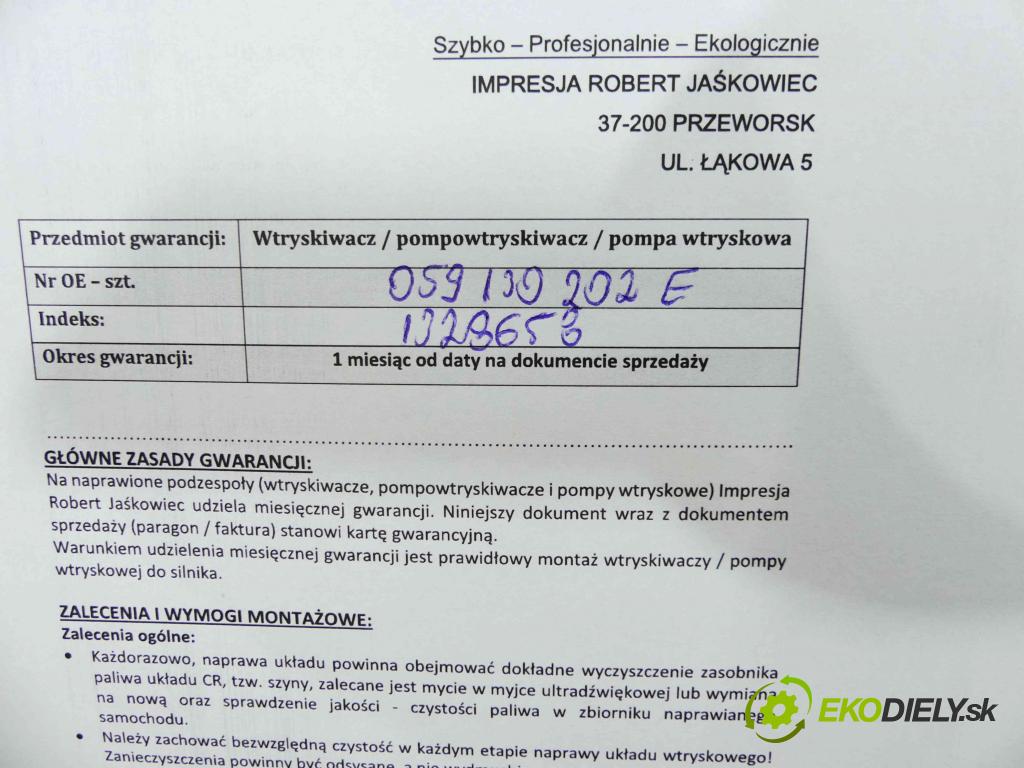 Audi A6 C5 1997-2004 2.5 tdi 150 HP manual 110 kW 2496 cm3 4- vstrek 059130202E (Vstrekovače)