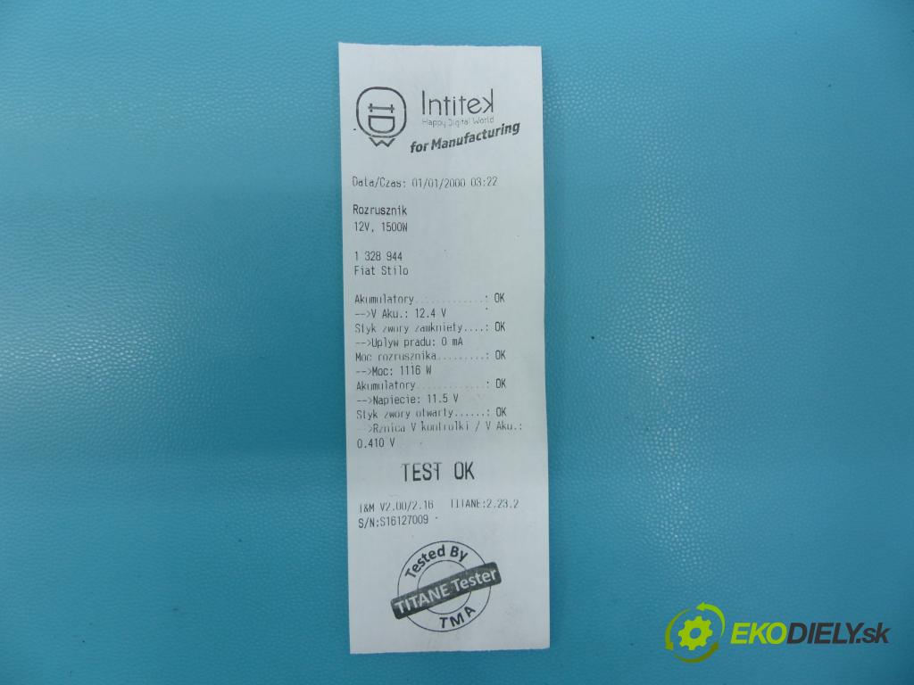 Fiat Stilo 1.6 16v 103 HP manual 76 kW 1596 cm3 3- štartér  (Štartéry)