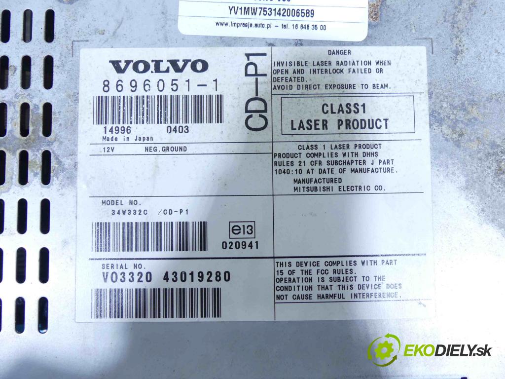 Volvo V50 2.0d 136 HP manual 100 kW 1997 cm3 5- Radio originál 8696051-1