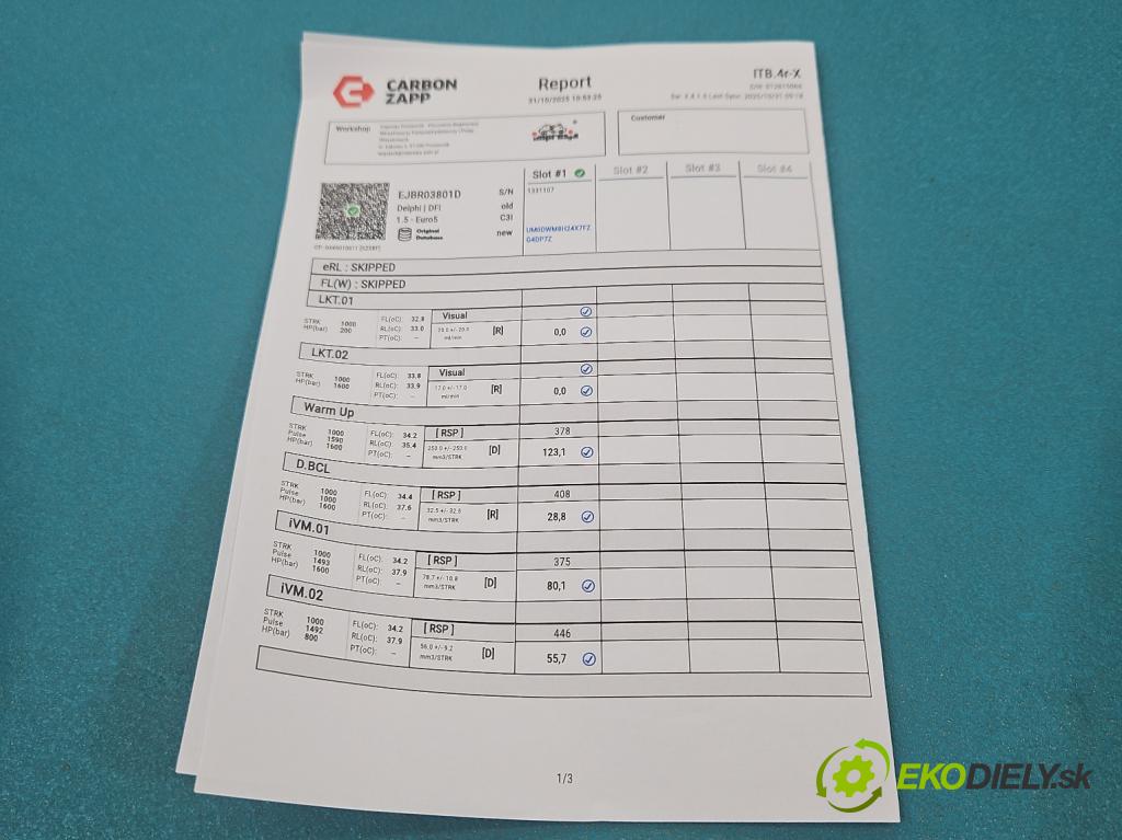 Peugeot 407 2.0 hdi 136hp manual 100 kW 1997 cm3 4- vstřikovač EJBR03801D (Vstřikovač paliva)