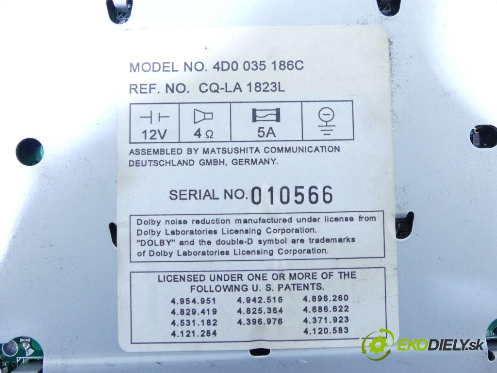 Audi A8 D2 1994-2002 2.8 V6 193 HP automatic 142 kW 2771 cm3 4- Radio originál 4D0035186C