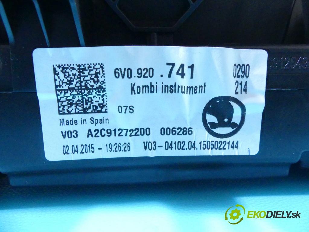 Skoda Fabia III 2014- 1.4 tdi 105 HP manual 77 kW 1422 cm3 5- prístrojovka/ budíky 6V0920741 (Prístrojové dosky, displeje)