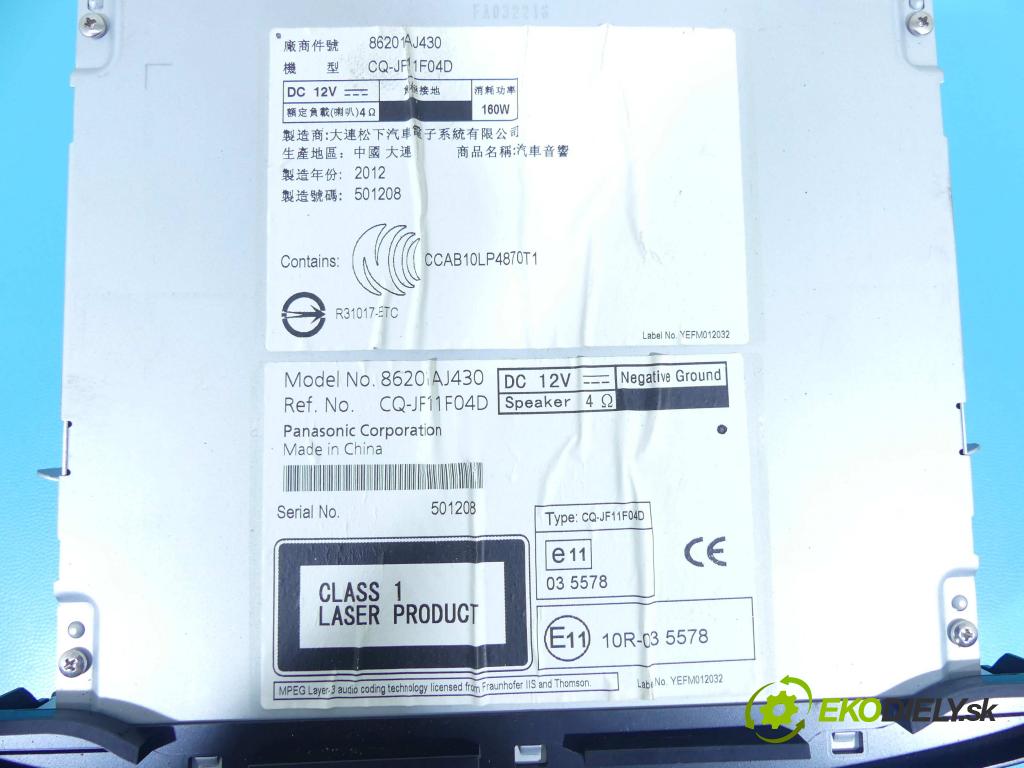 Subaru Legacy V 2009-2014 2.0d 150 HP manual 110 kW 1998 cm3 5- Radio originál 86201AJ430