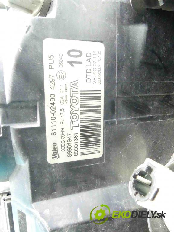 Toyota Auris I 2006-2013 2.0 D4D 126 HP manual 93 kW 1998 cm3 5- Reflektor: pravý 81110-02490 (Pravé)