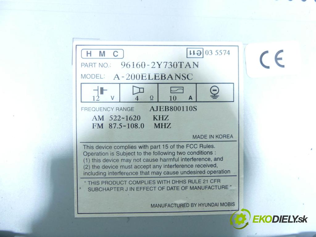 Hyundai Ix35 2.0 crdi 136 HP manual 100 kW 1995 cm3 5- Radio originál 96160-2Y730