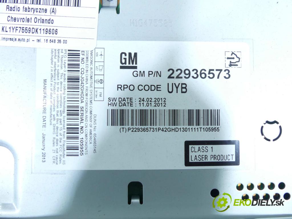 Chevrolet Orlando 1.8 16V 141 HP manual 104 kW 1796 cm3 5- Radio originál 22936573
