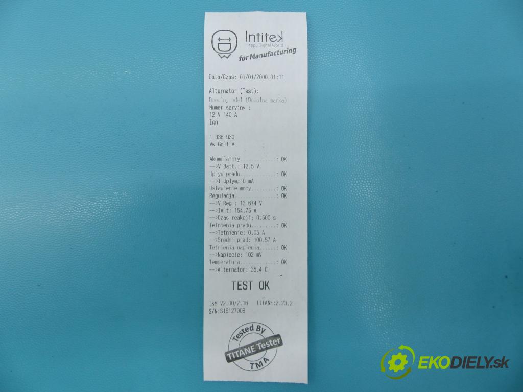 Vw Golf V 2003-2009 1.6 SR 102 hp manual 75 kW 1595 cm3 5- Alternator 0124525091 (Alternátory)