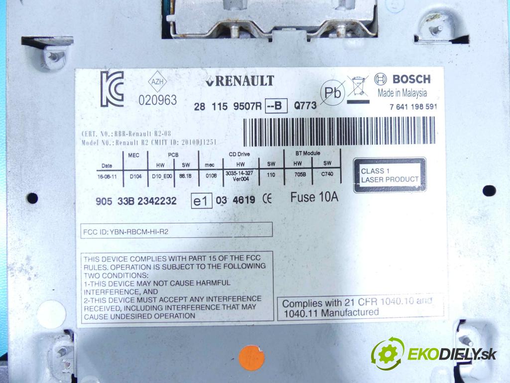 Renault Koleos I 2008-2016 2.0 dci 150 HP manual 110 kW 1995 cm3 5- Radio originál 281159507R-B