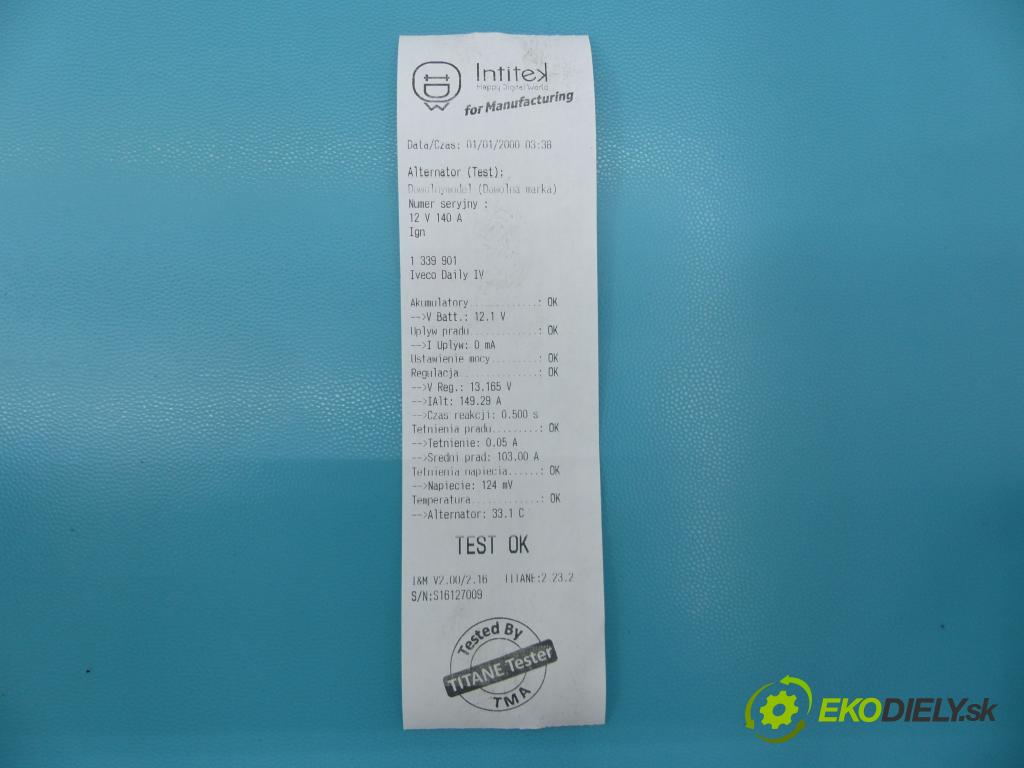 Iveco Daily IV 2006-2014 3.0 HPT: 177 HP manual 130 kW 2998 cm3 5- Alternator 0124525064 (Alternátor)