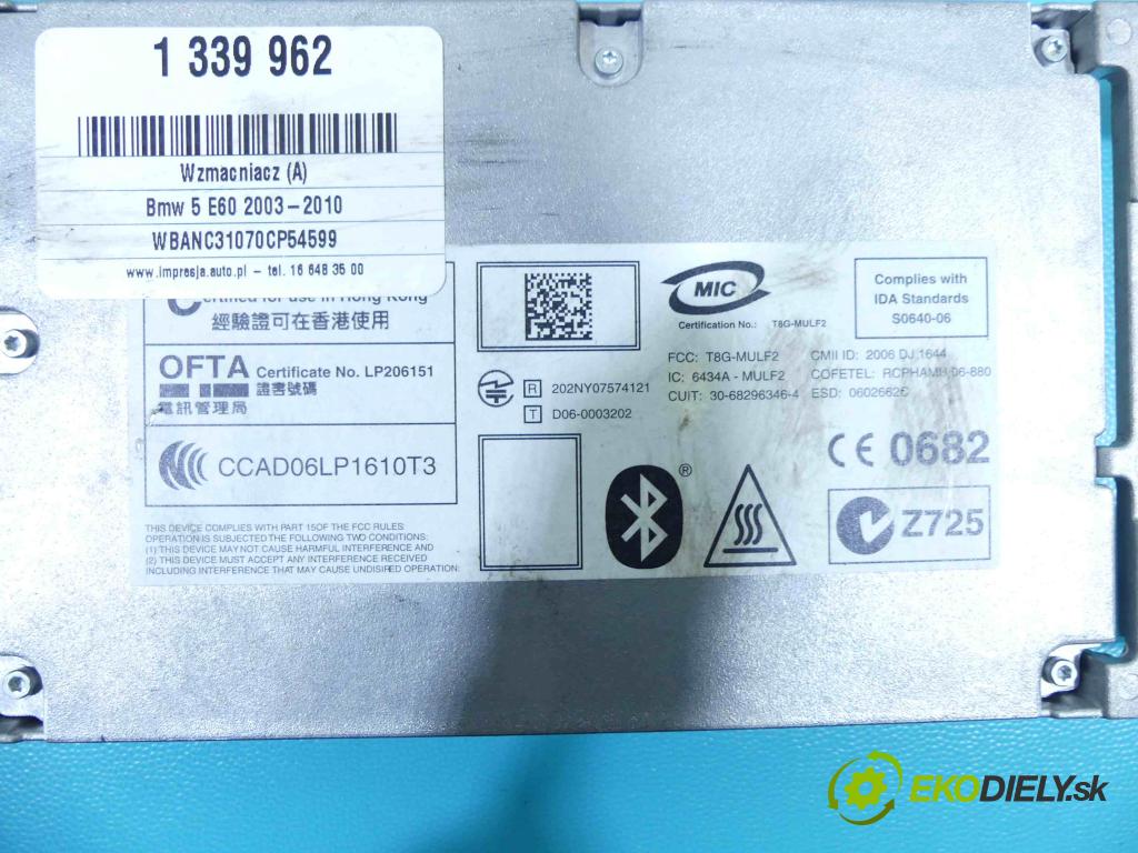 Bmw 5 E60 2003-2010 2.0d 150 HP manual 110 kW 1995 cm3 4- Zesilovač: 9226711 (Zosilňovače)