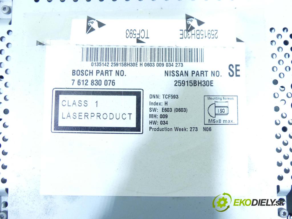 Nissan Qashqai I J10 2006-2013 1.6 dci 131 HP manual 96 kW 1598 cm3 5- Radio originál 25915BH30E