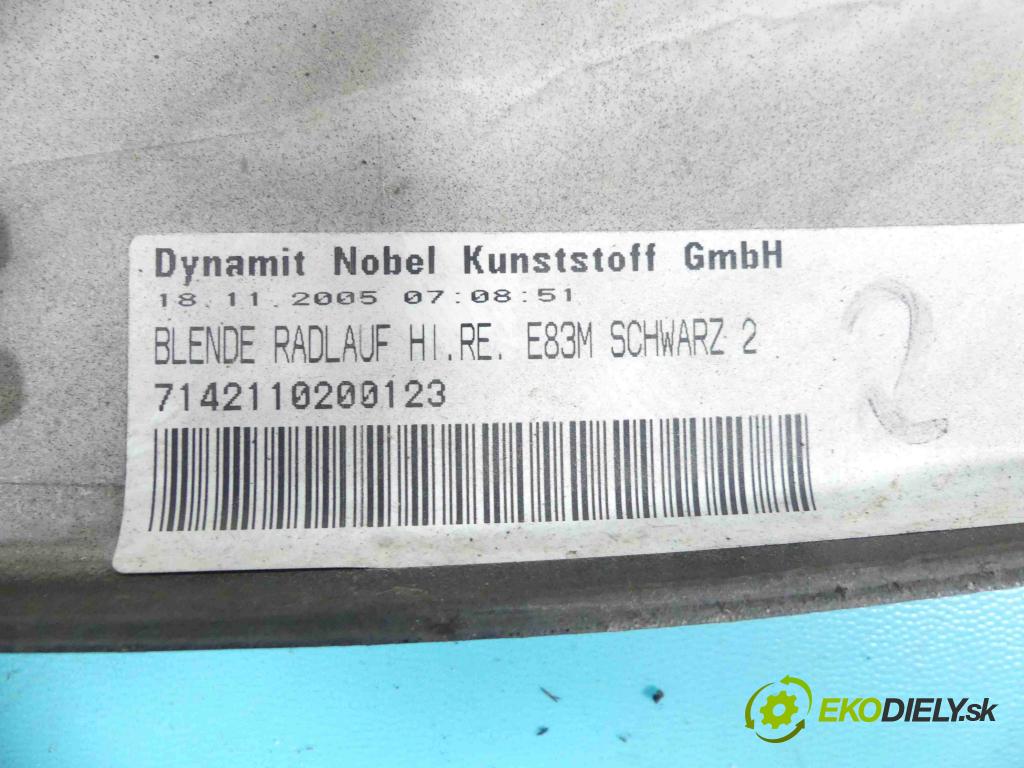 Bmw X3 E83 2003-2010 2.0d (M47): 150 HP manual 110 kW 1995 cm3 5- lišta blatník zadné pravé 3414450 (Lišta)