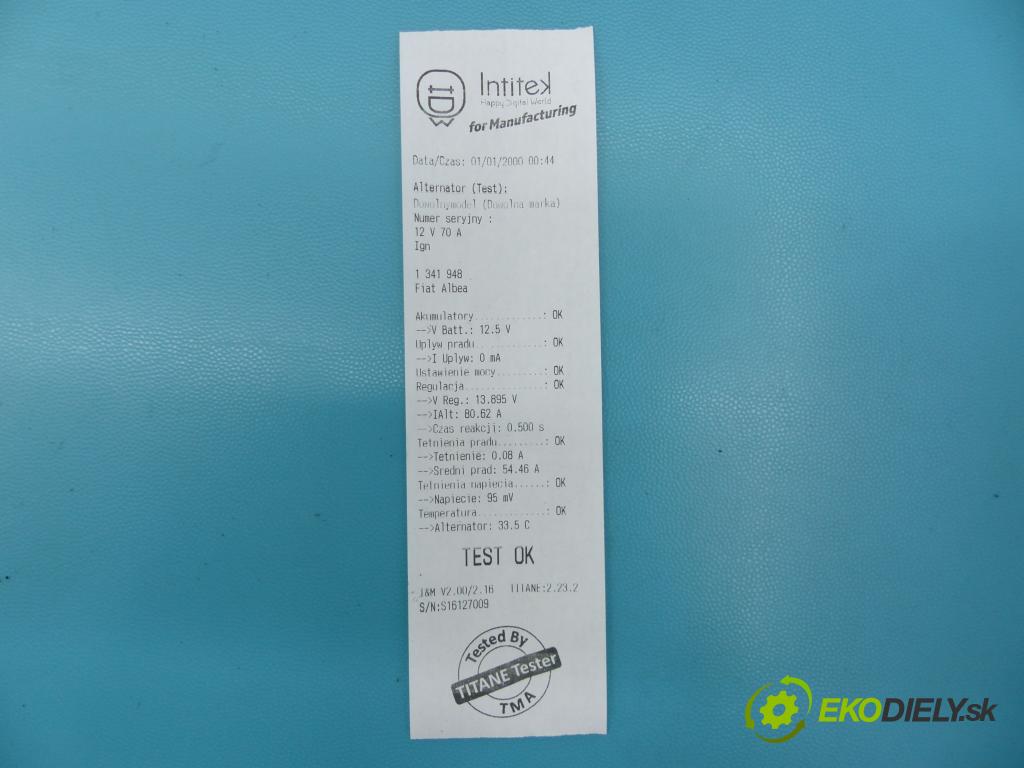 Fiat Albea 1.4 77 HP manual 57 kW 1368 cm3 4- Alternator 51700675 (Alternátory)