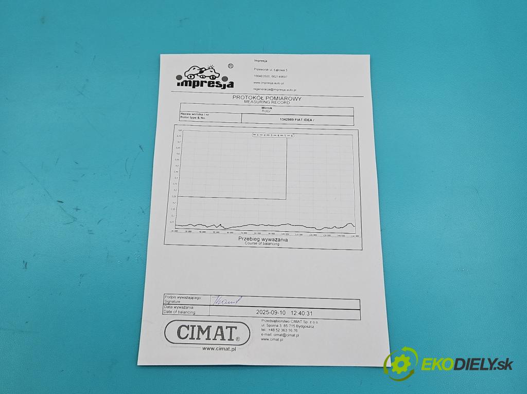 Fiat Idea 1,3.0 jtd 69KM manual 51 kW 1248 cm3 5- Turbodmychadlo repasováno 54359700005